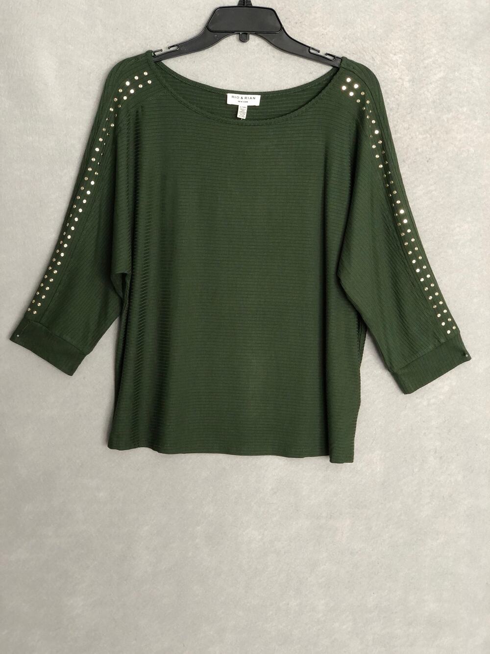 Rio & Rian Dolman 3/4 Sleeve Top Boat Neck Dark Forest Women's XL NEW